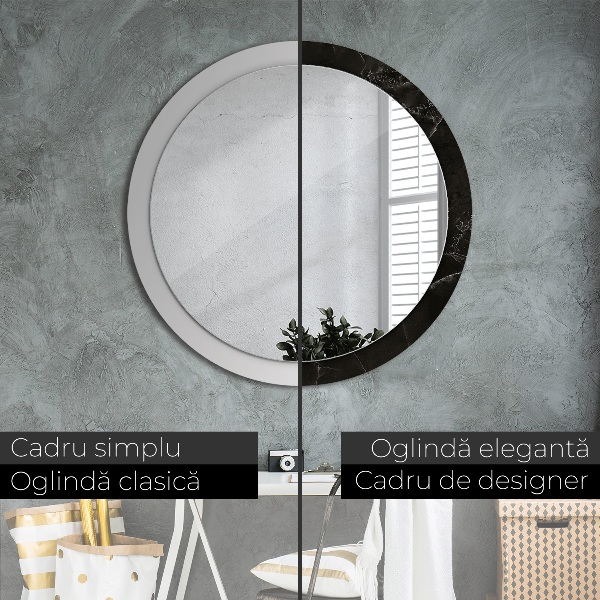 Round mirror frame with print Marble stone