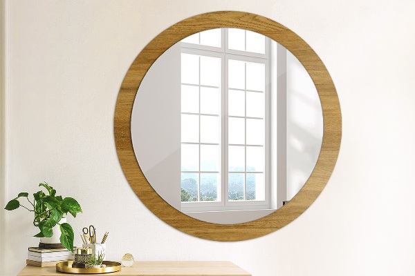 Round wall mirror decor Rustic oak