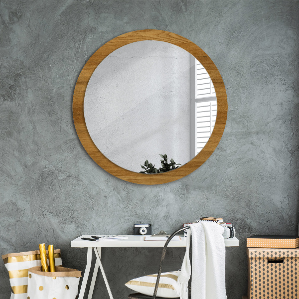 Round wall mirror decor Rustic oak