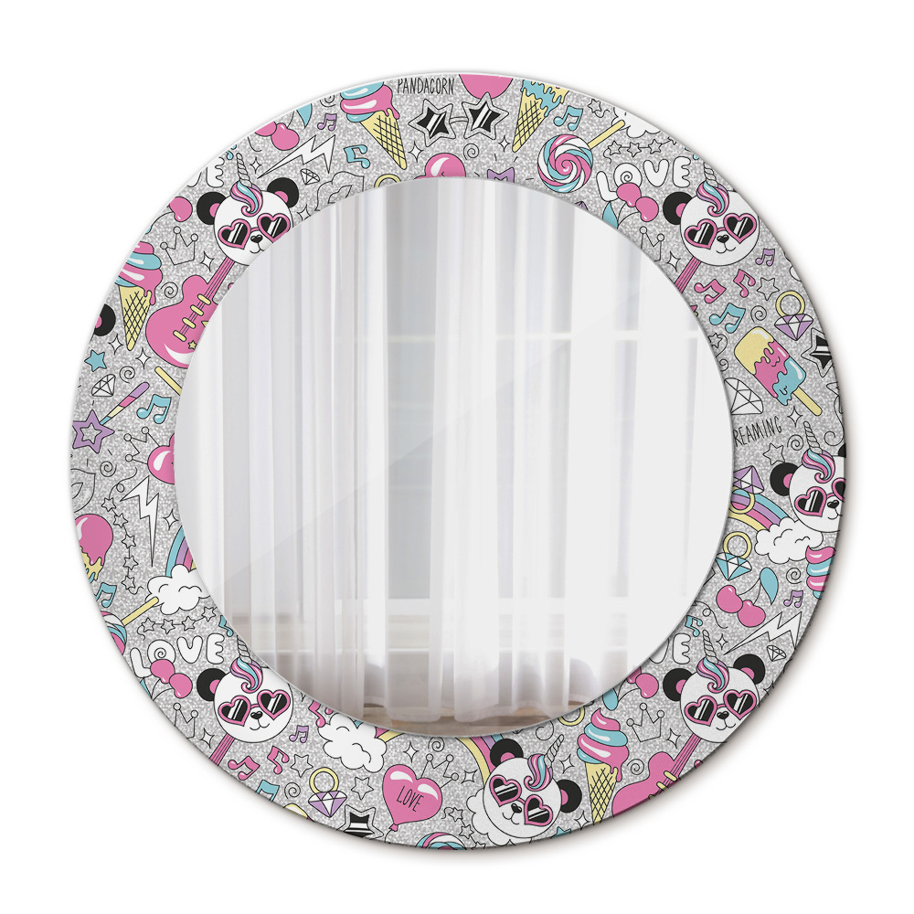 Round wall mirror decor Panda unicorn