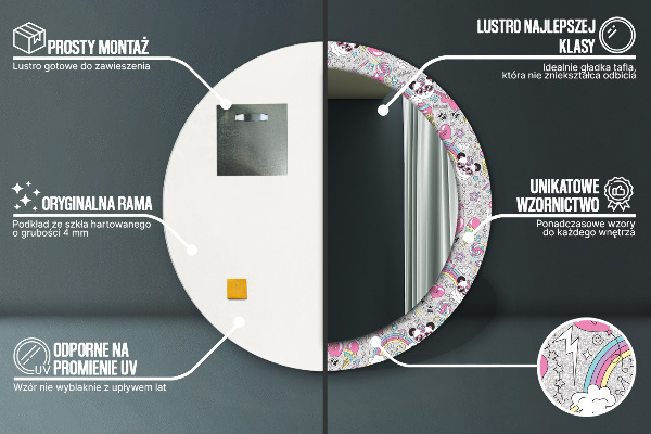 Round wall mirror decor Panda unicorn