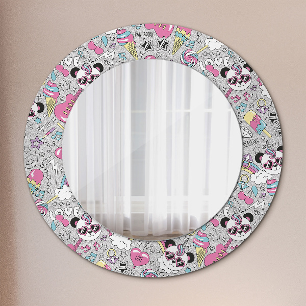 Round wall mirror decor Panda unicorn