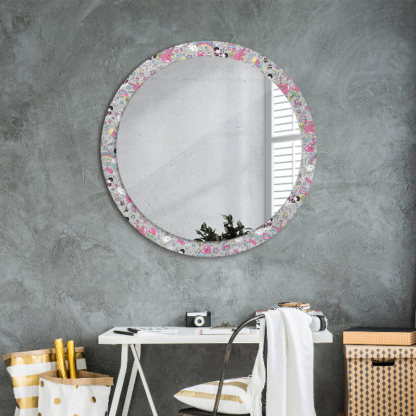 Round wall mirror decor Panda unicorn