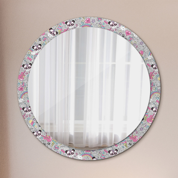 Round wall mirror decor Panda unicorn