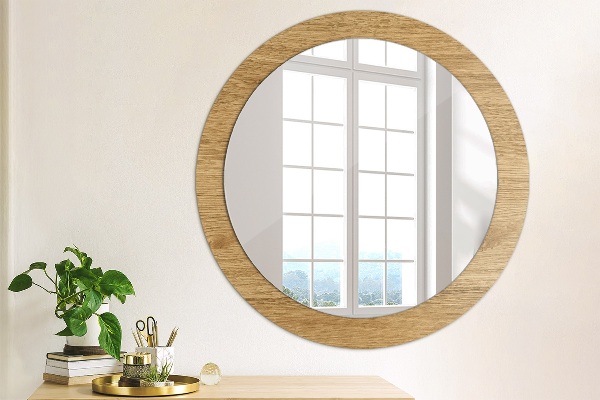 Round printed mirror Wood texture