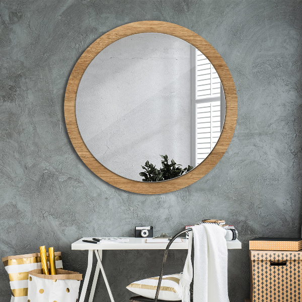 Round printed mirror Wood texture