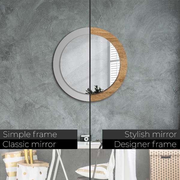 Round printed mirror Wood texture