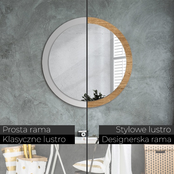 Round printed mirror Wood texture