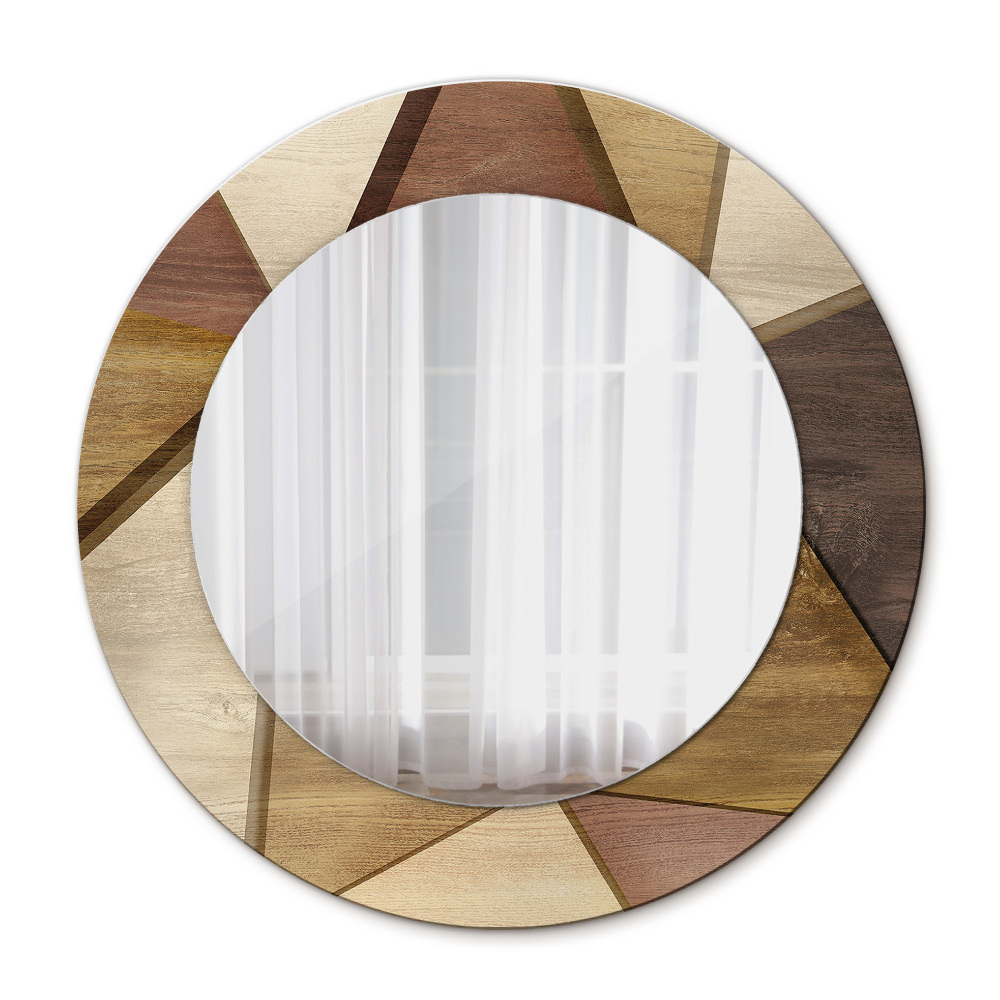 Round printed mirror Geometric 3d wood