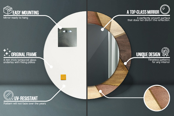 Round printed mirror Geometric 3d wood