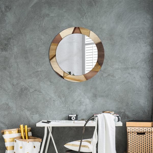 Round printed mirror Geometric 3d wood