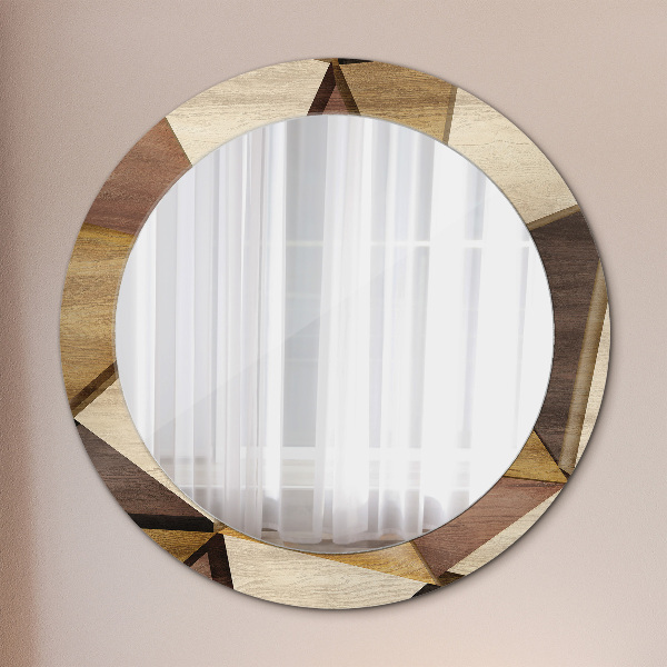 Round printed mirror Geometric 3d wood