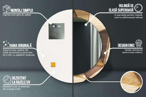 Round printed mirror Geometric 3d wood