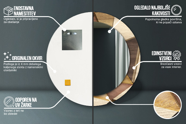 Round printed mirror Geometric 3d wood