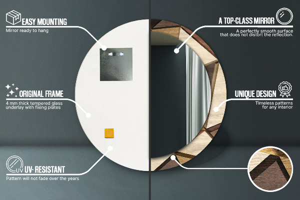 Round printed mirror Geometric 3d wood