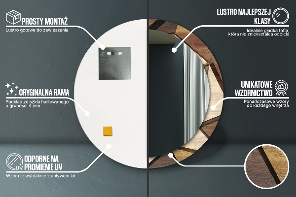 Round printed mirror Geometric 3d wood