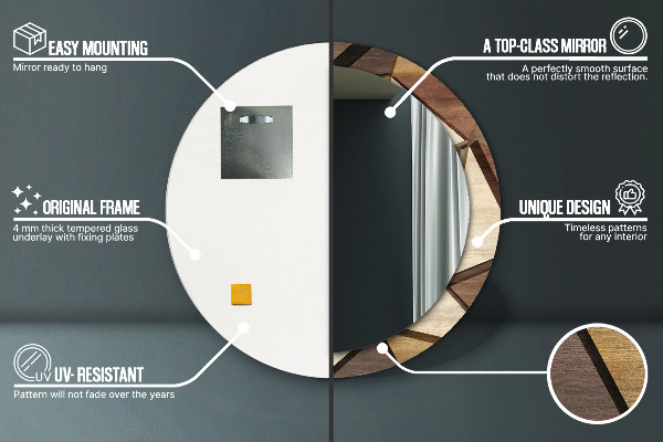 Round printed mirror Geometric 3d wood