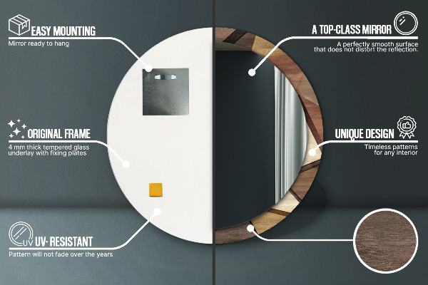 Round printed mirror Geometric 3d wood