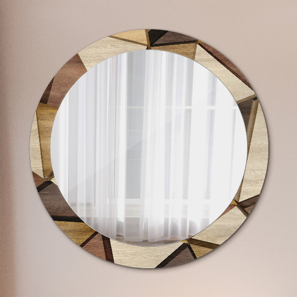 Round printed mirror Geometric 3d wood