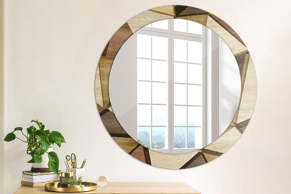 Round printed mirror Geometric 3d wood