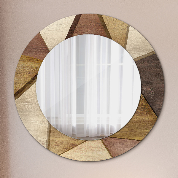 Round printed mirror Geometric 3d wood