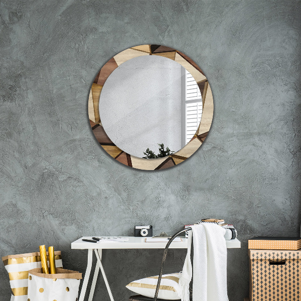Round printed mirror Geometric 3d wood