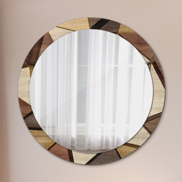 Round printed mirror Geometric 3d wood