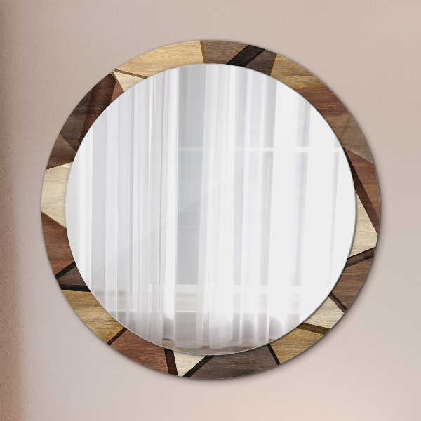 Round printed mirror Geometric 3d wood