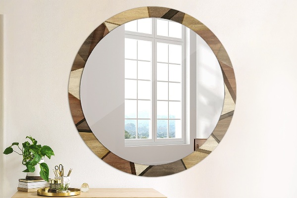Round printed mirror Geometric 3d wood