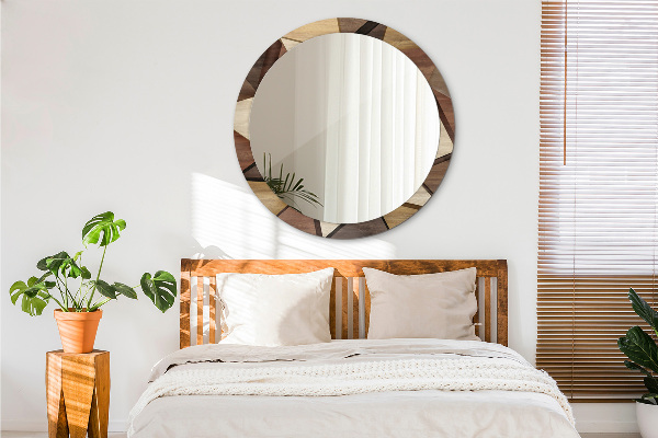 Round printed mirror Geometric 3d wood