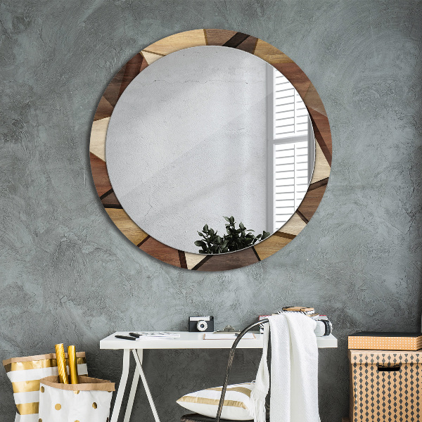 Round printed mirror Geometric 3d wood