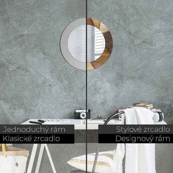 Round printed mirror Geometric 3d wood