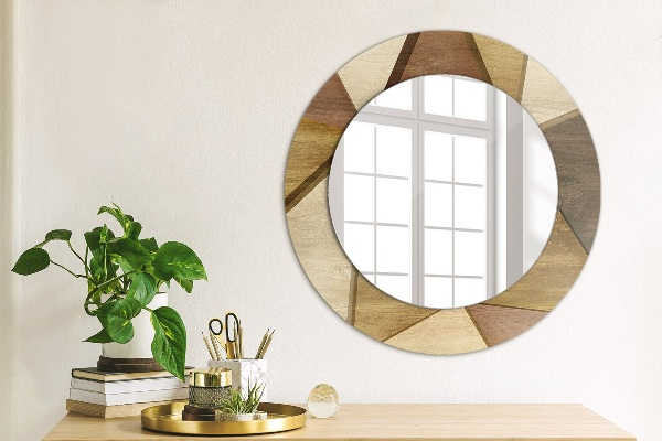 Round printed mirror Geometric 3d wood