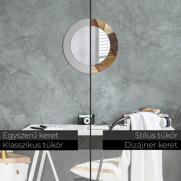 Round printed mirror Geometric 3d wood