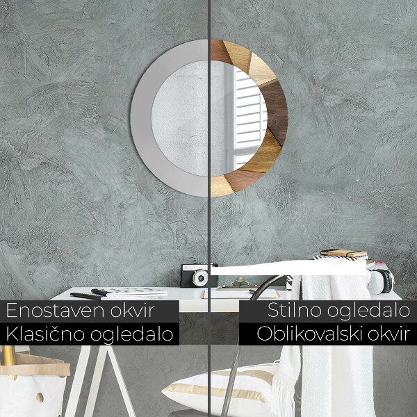 Round printed mirror Geometric 3d wood