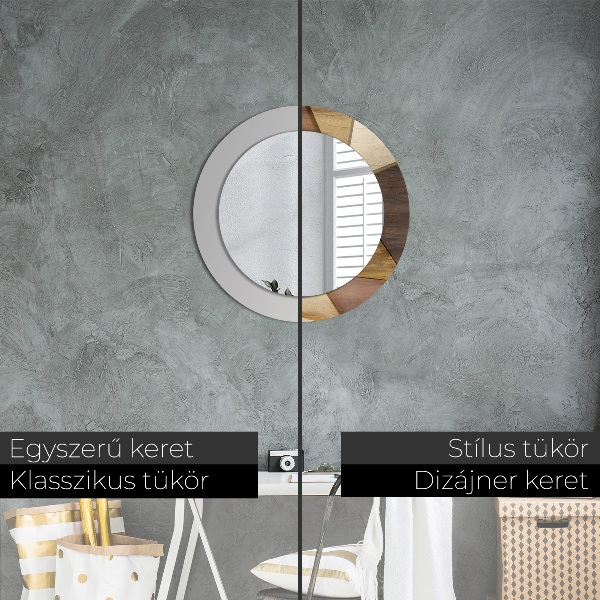 Round printed mirror Geometric 3d wood
