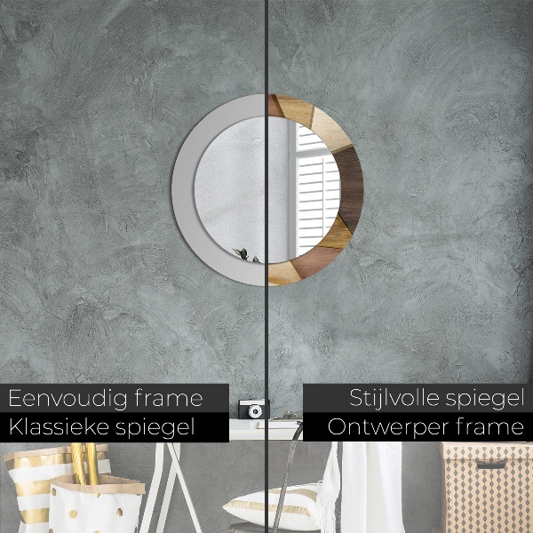 Round printed mirror Geometric 3d wood
