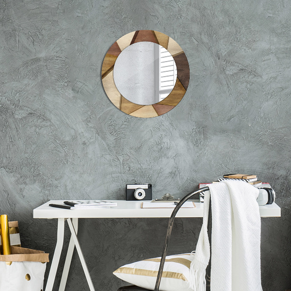 Round printed mirror Geometric 3d wood