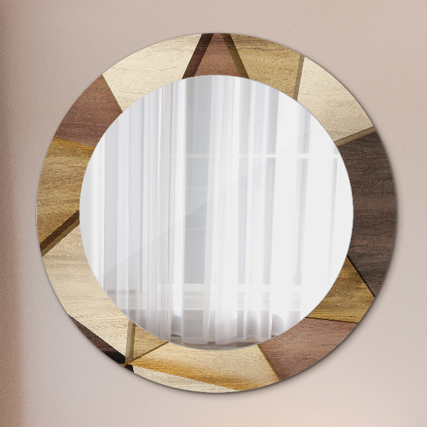Round printed mirror Geometric 3d wood