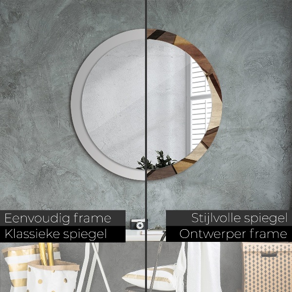 Round printed mirror Geometric 3d wood