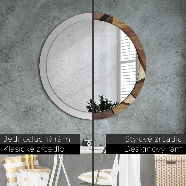 Round printed mirror Geometric 3d wood