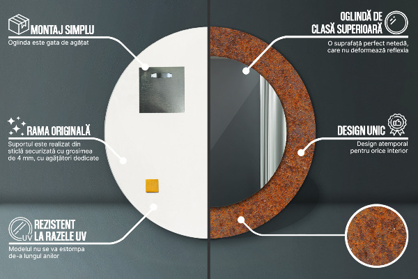 Round printed mirror Rusty metal