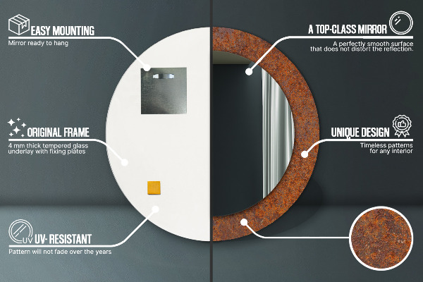 Round printed mirror Rusty metal