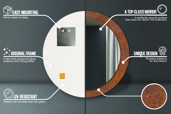 Round printed mirror Rusty metal