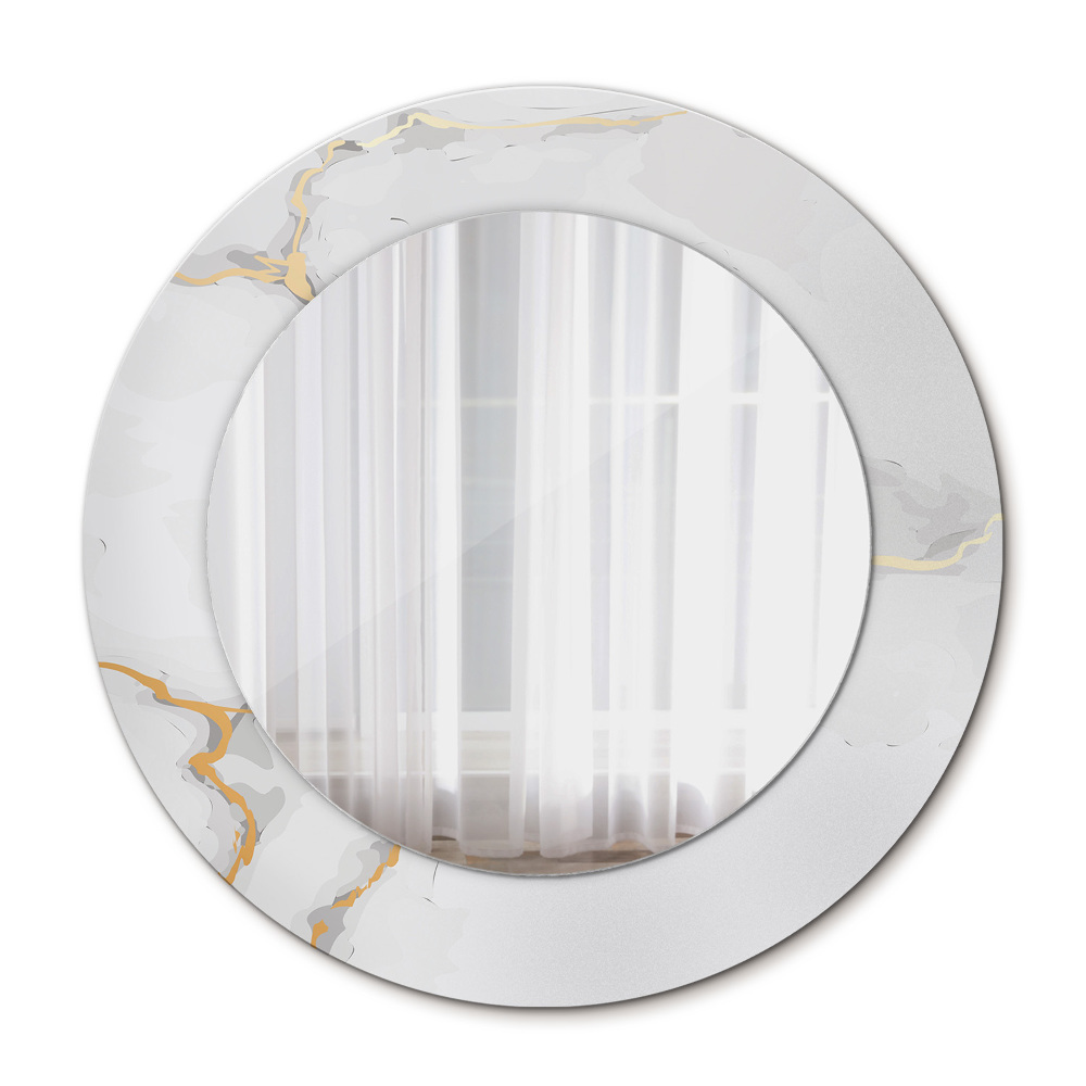 Round printed mirror White golden marble