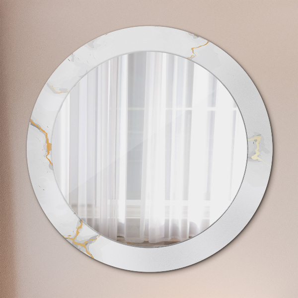 Round printed mirror White golden marble