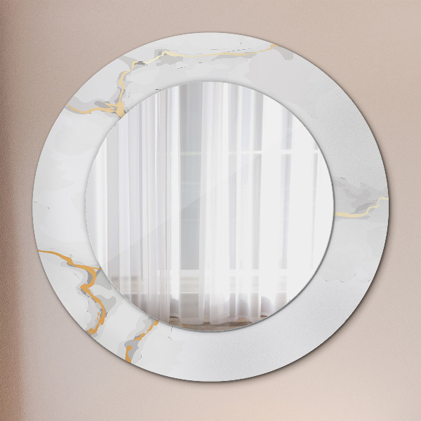 Round printed mirror White golden marble