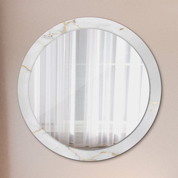 Round printed mirror White golden marble