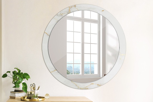 Round printed mirror White golden marble
