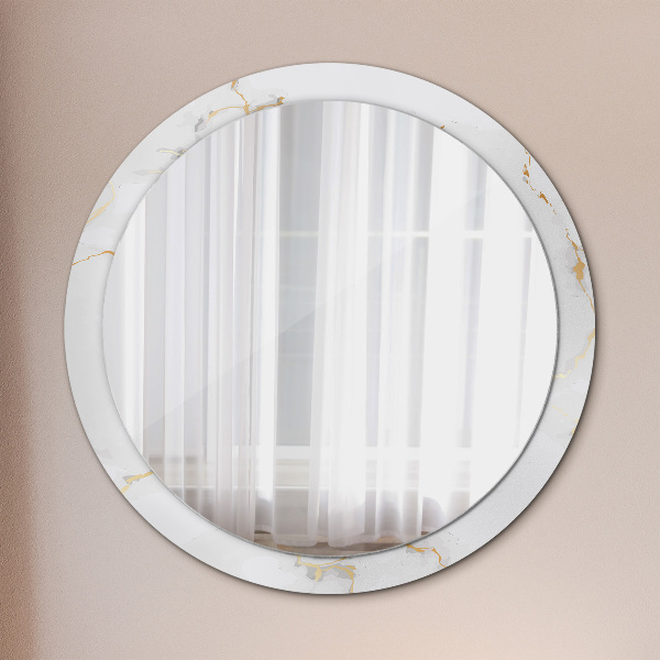 Round printed mirror White golden marble